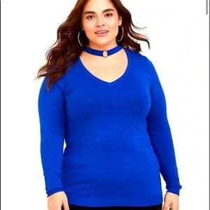 Torrid Royal Blue Ring Choker V Neck Thin Knit Sweater Size 1 (XL)